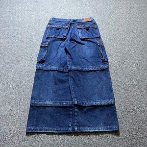 Vintage Americana Blues Triple Zip Convertible Cargo Jeans 34x32 Blue Baggy Y2K